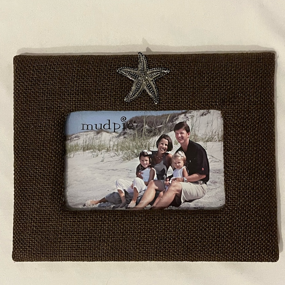 Mudpie brown burlap metal starfish accent picture frame